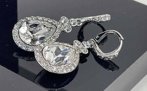 Givenchy Crystal Teardrop Dangle Earrings Silver Tone Rhinestone Leverback Authe